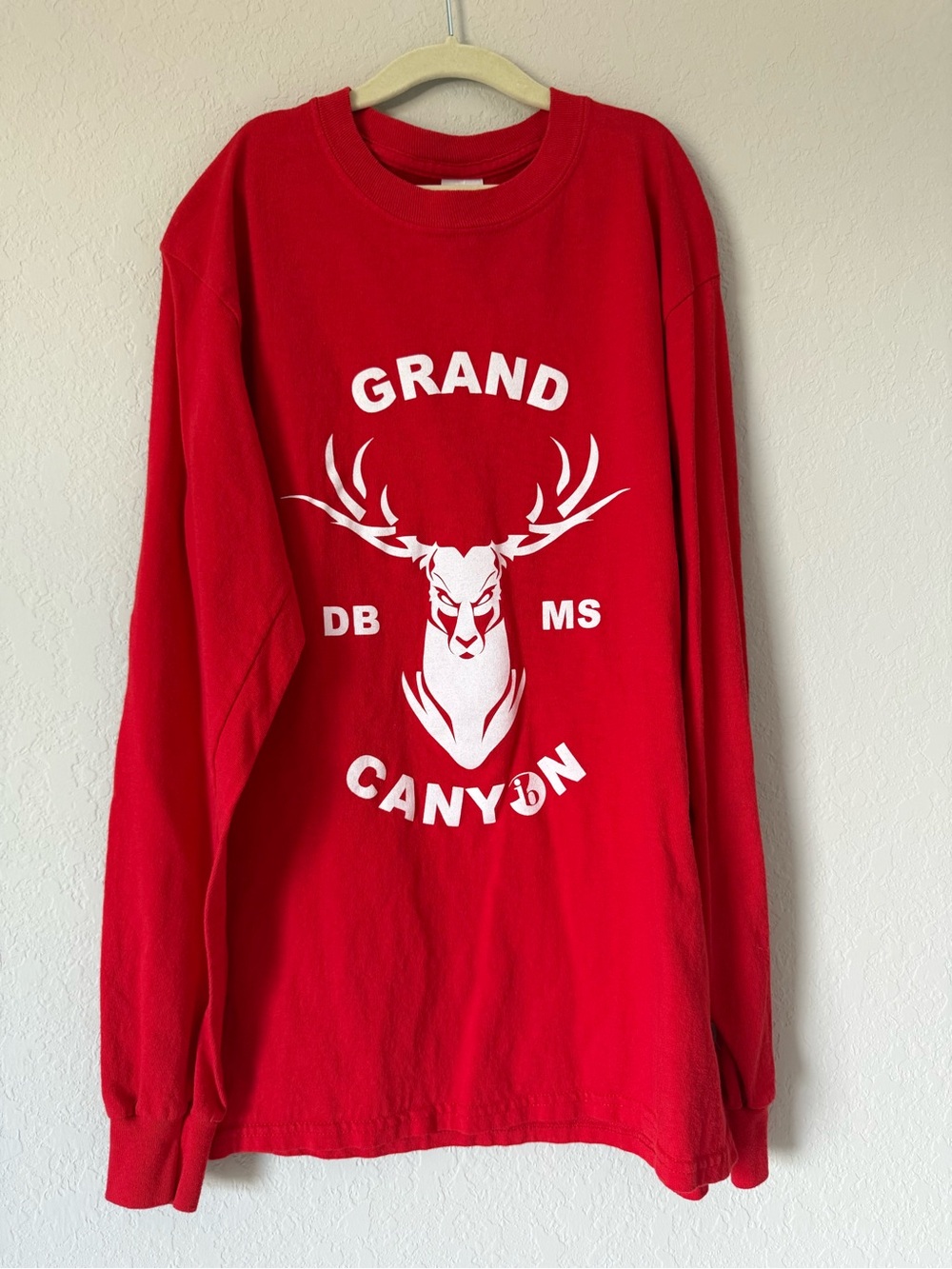 Gildan Red Long Sleeve Shirt with White Deer Graphic